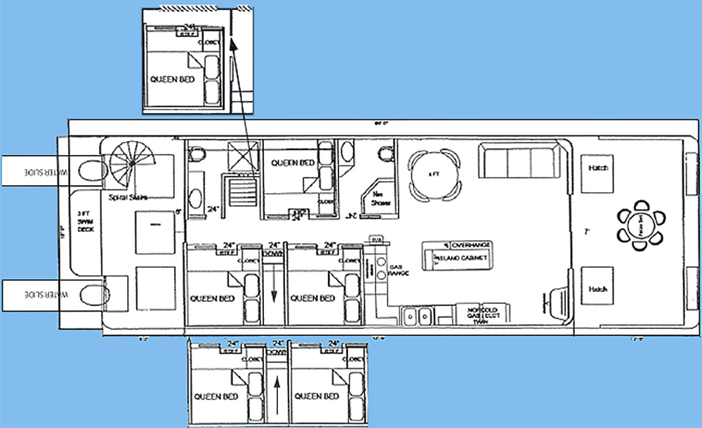 18' x 61' Houseboat With 6 Queen State Rooms &amp; 2 Bathrooms